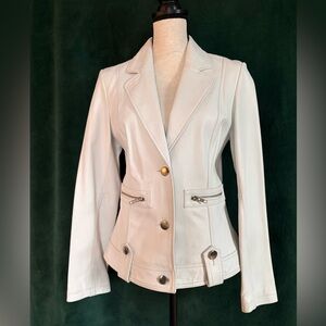 Kenzie Vintage White Leather Blazer Style Jacket with Silver Button Details
